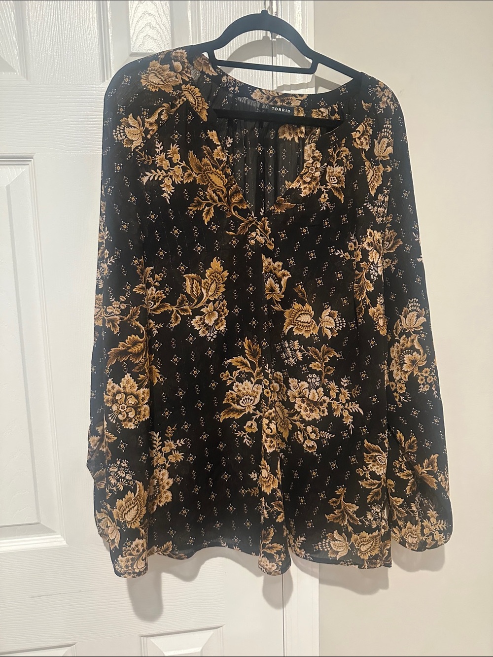torrid Black with Mustard Floral Button-Front Blouse